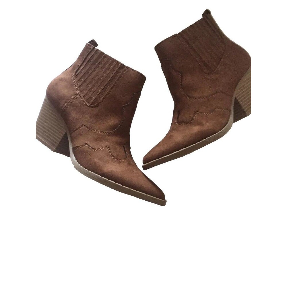 Karie Blue Charlie Faux Suede Booties Size 7.5 Color Cognac Charlie Pointed Toe